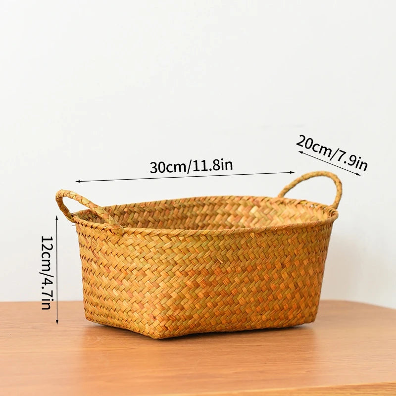 Panier rectangulaire en osier naturel tressé à la main – Idéal déco et rangement