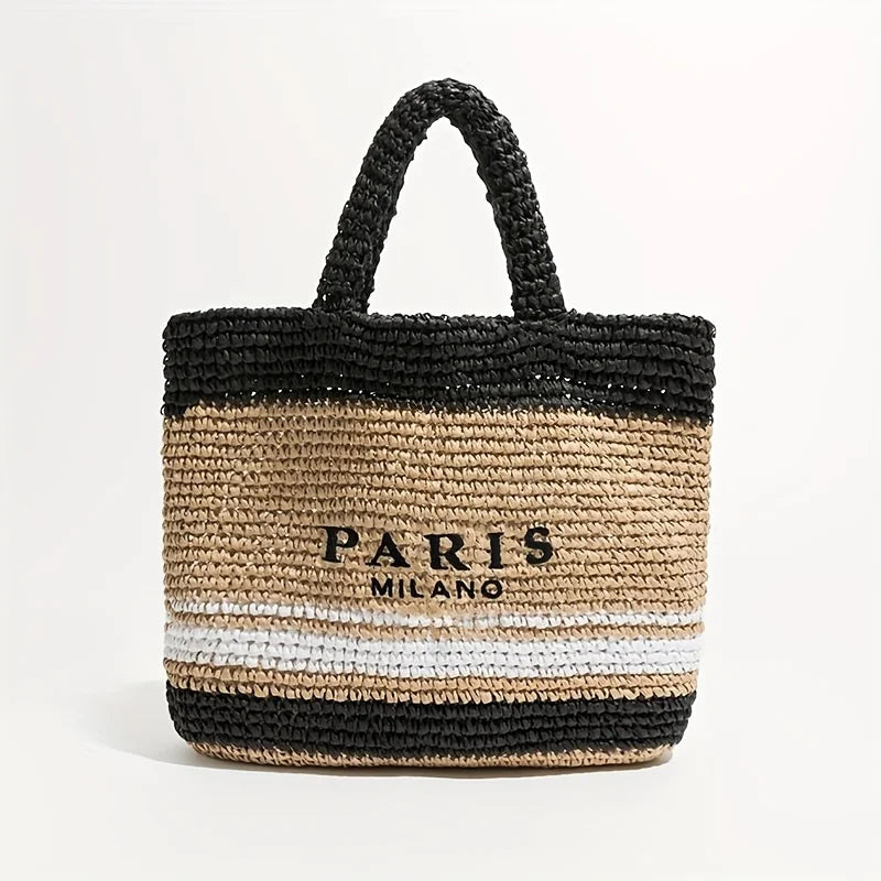 Grand panier sac cabas en raphia tressé