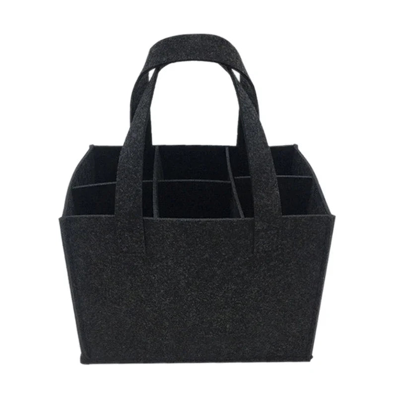 Panier à bouteilles 6 compartiments en feutrine noir & gris