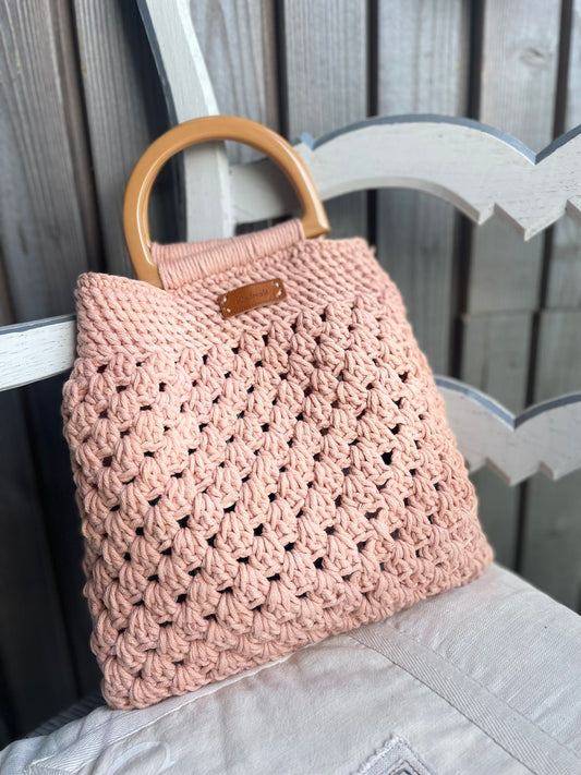 Sac à main bohème chic, au croche avec poignées ovales