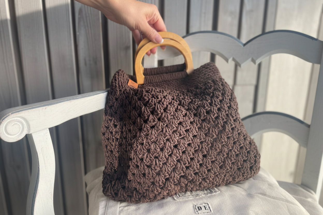 Sac à main bohème chic, au crochet avec poignées ovales