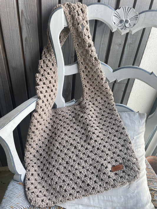 Sac bohème cappuccino en coton – Grande capacité